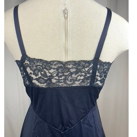 Vintage 70s EARLY BIRD LINGERIE Womens (36) Navy‎ Blue 70s Nylon Lace Slip Dress - Picture 5 of 6